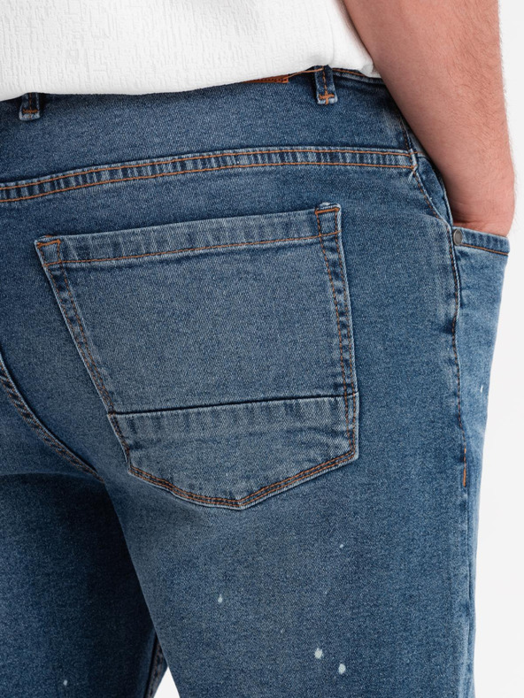 Ombre Clothing Férfi rövid farmer rövidnadrág szakadt szárral - kék