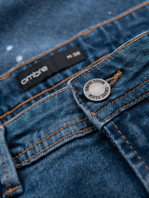 Ombre Clothing Férfi rövid farmer rövidnadrág szakadt szárral - kék