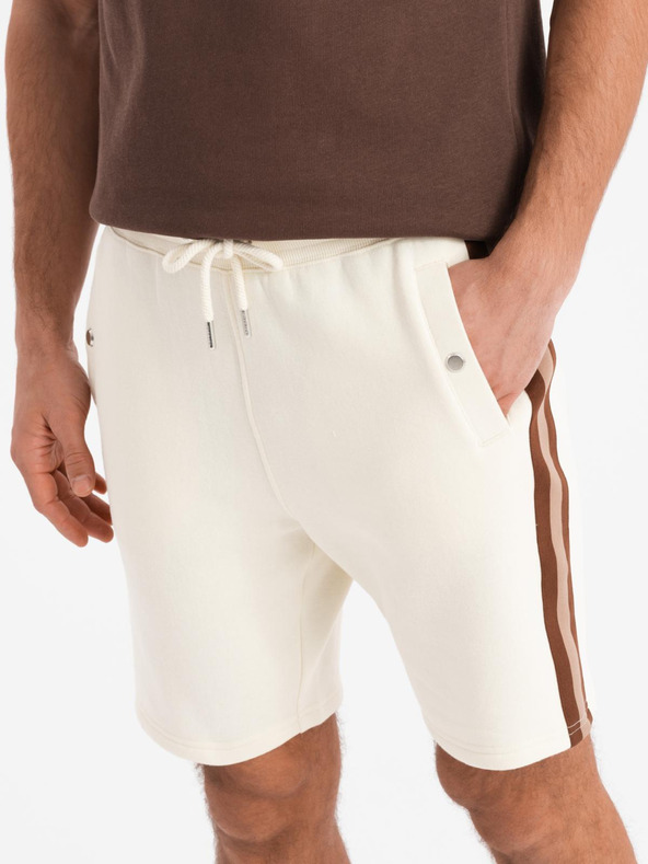 Ombre Clothing Férfi melegítő rövidnadrág szegéllyel és bordás derékkal - krém