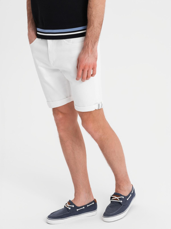 Ombre Clothing Férfi farmer rövidnadrág felhajtott szárral - fehér