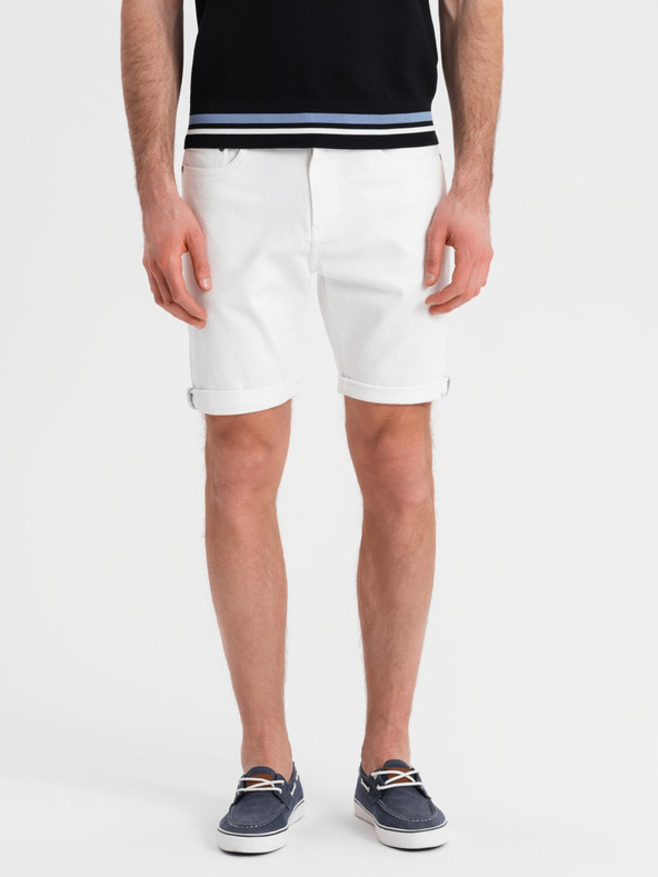 Ombre Clothing Férfi farmer rövidnadrág felhajtott szárral - fehér