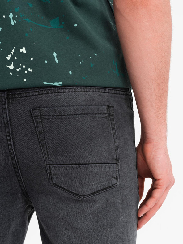 Ombre Clothing Férfi rövid farmer rövidnadrág szakadással és felhajtott szárral - szürke