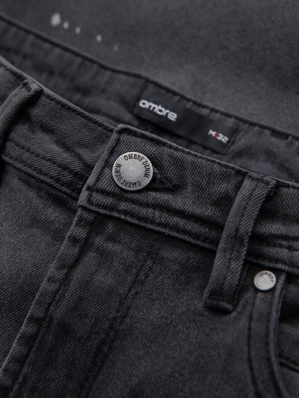 Ombre Clothing Férfi rövid farmer rövidnadrág szakadással és felhajtott szárral - szürke