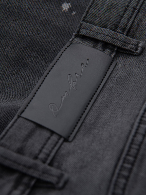 Ombre Clothing Férfi rövid farmer rövidnadrág szakadással és felhajtott szárral - szürke