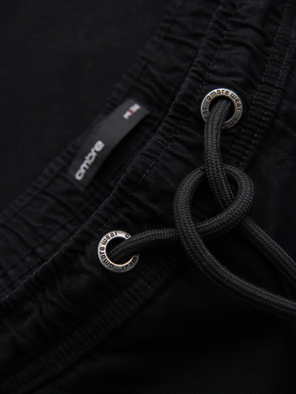Ombre Clothing Férfi pamut rövidnadrág rugalmas derékkal - fekete