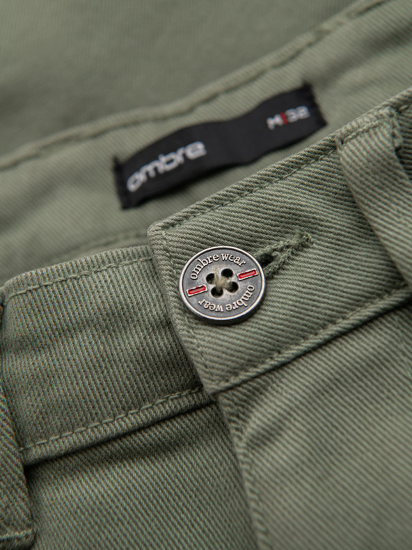 Ombre Clothing Férfi klasszikus farmer rövidnadrág felhajtott szárral - világos olíva