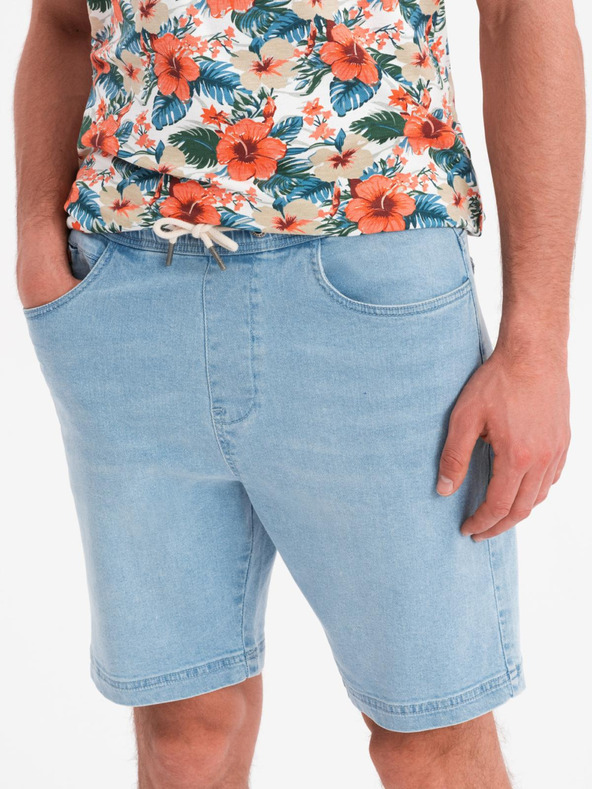 Ombre Clothing Férfi rövidnadrág rugalmas derékkal és mosott hatással - világoskék