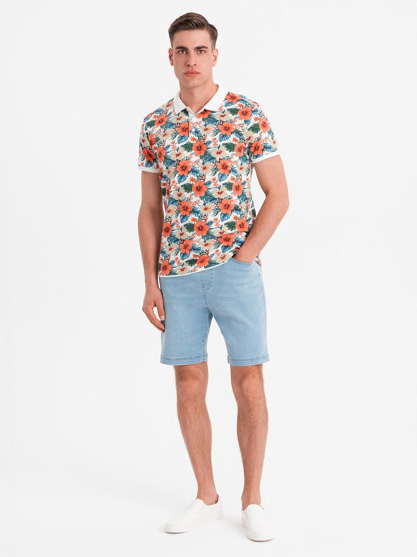 Ombre Clothing Férfi rövidnadrág rugalmas derékkal és mosott hatással - világoskék