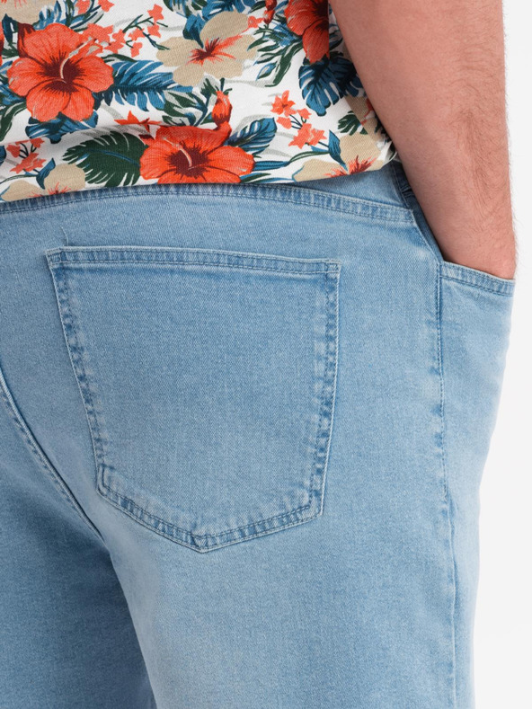 Ombre Clothing Férfi rövidnadrág rugalmas derékkal és mosott hatással - világoskék