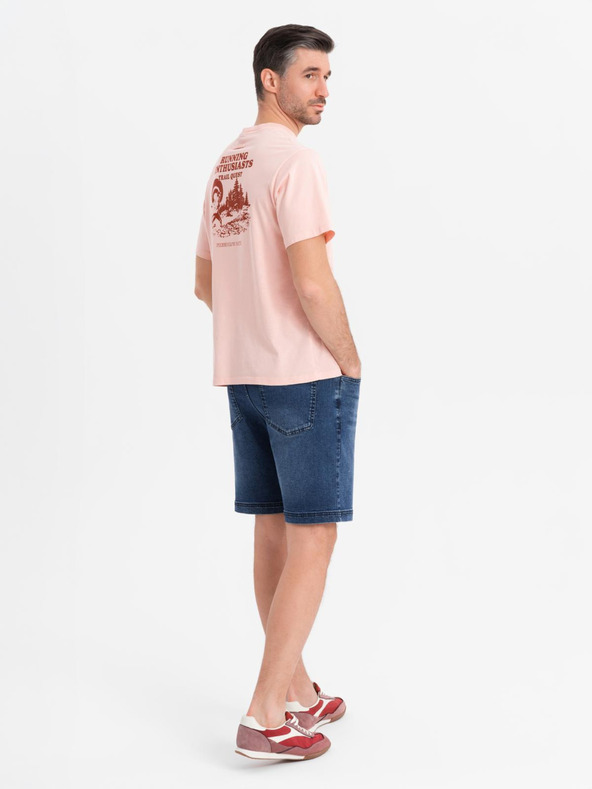 Ombre Clothing Férfi rövidnadrág rugalmas derékkal és mosott hatással - kék