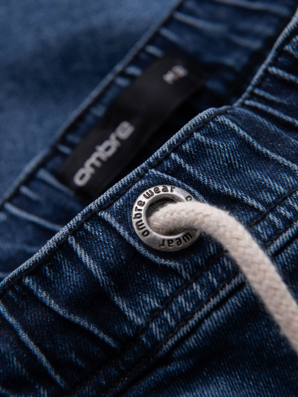 Ombre Clothing Férfi rövidnadrág rugalmas derékkal és mosott hatással - kék