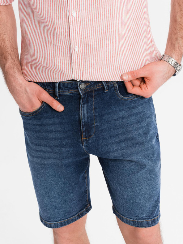 Ombre Clothing Férfi farmer rövidnadrág klasszikus szabással - sötétkék