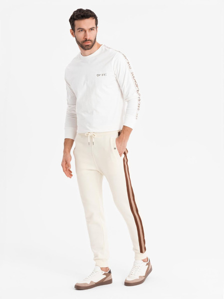 Ombre Clothing Férfi melegítőnadrág szegéllyel és bordázott szegélyű szárral - krém