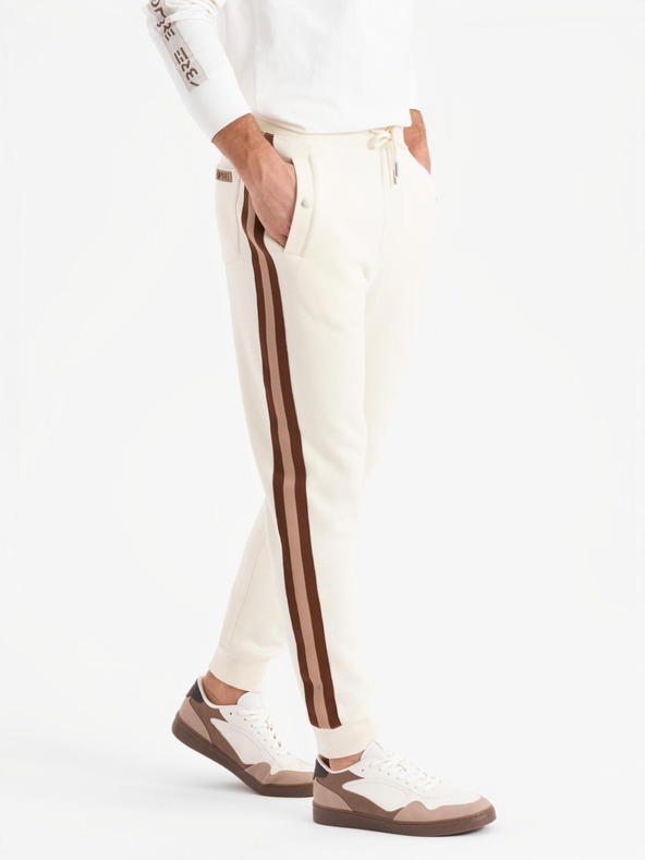 Ombre Clothing Férfi melegítőnadrág szegéllyel és bordázott szegélyű szárral - krém