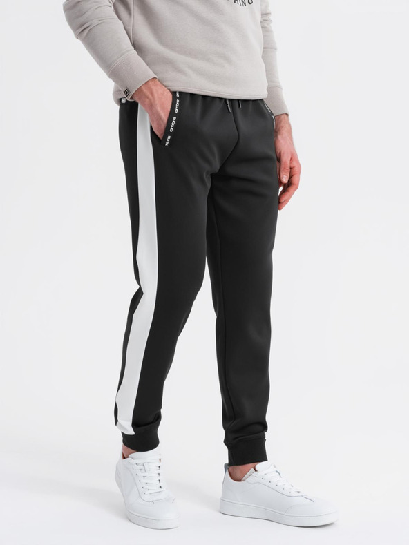 Ombre Clothing Férfi melegítőnadrág kontrasztos szegéllyel - fekete