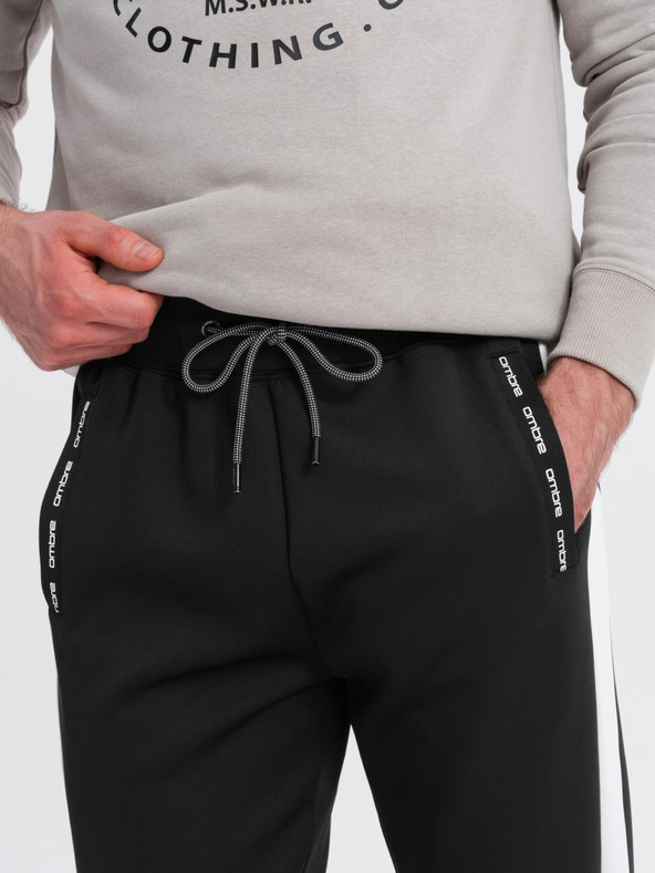 Ombre Clothing Férfi melegítőnadrág kontrasztos szegéllyel - fekete