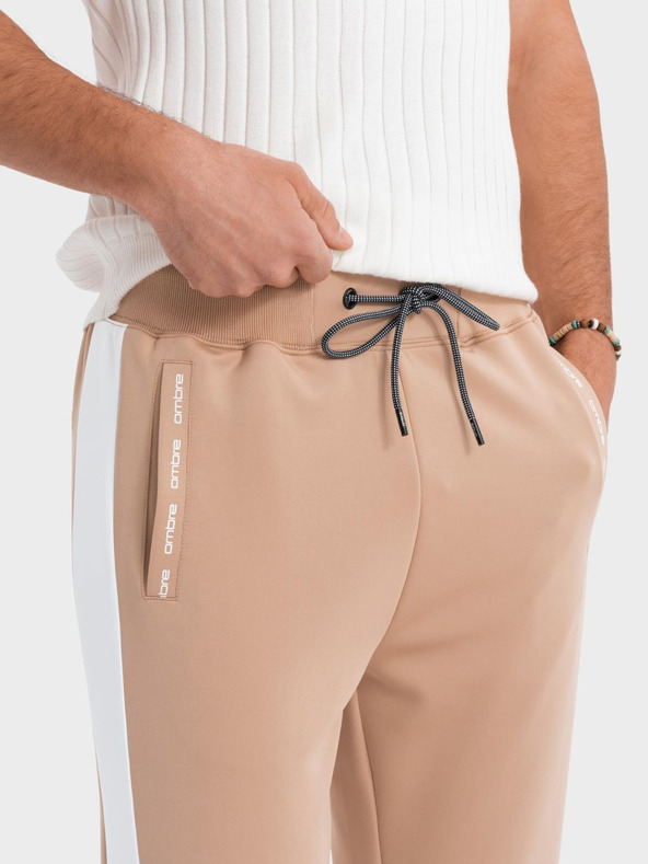 Ombre Clothing Férfi jogger melegítőnadrág kontrasztos csíkokkal - bézs