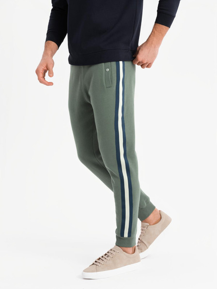 Ombre Clothing Férfi melegítőnadrág szegéllyel és bordázott szárral - olíva