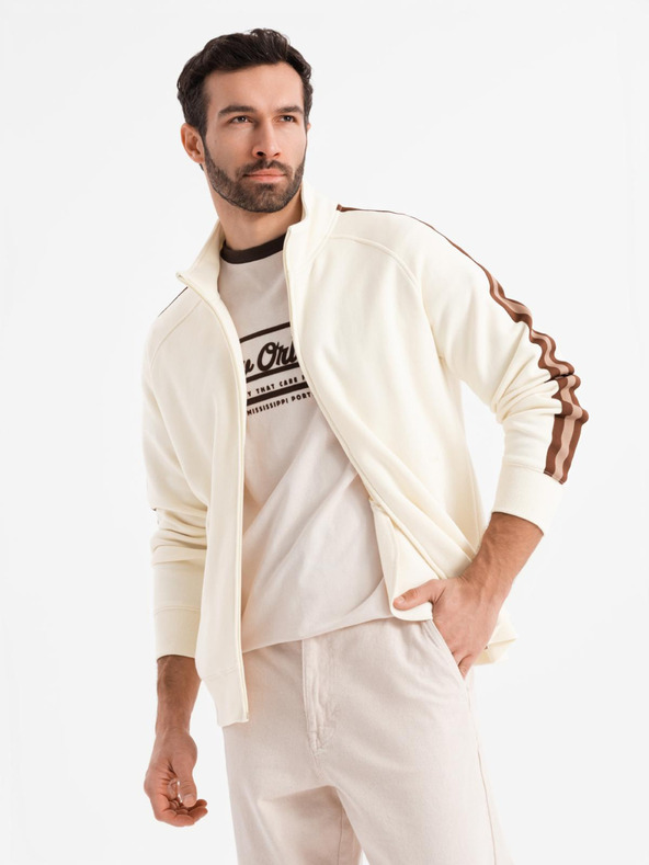 Ombre Clothing Férfi pulóver magas gallérral és szegéllyel - krém