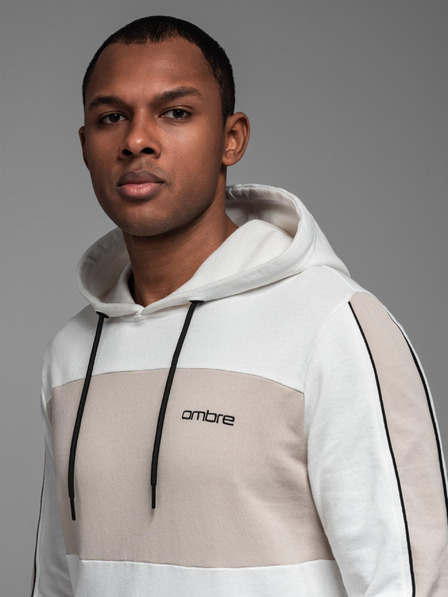 Ombre Clothing Férfi pamut kapucnis pulóver kontrasztos részletekkel - fehér