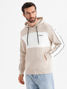 Ombre Clothing Férfi pamut kapucnis pulóver kontrasztos elemekkel - bézs