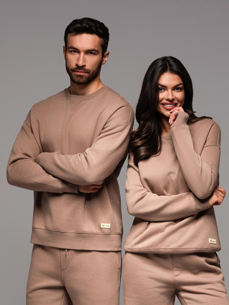 Ombre Clothing Klasszikus unisex kerek nyakú pulóver - barna