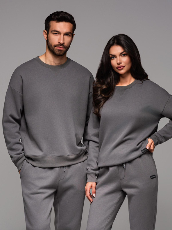 Ombre Clothing Unisex klasszikus kerek nyakú pulóver - szürke