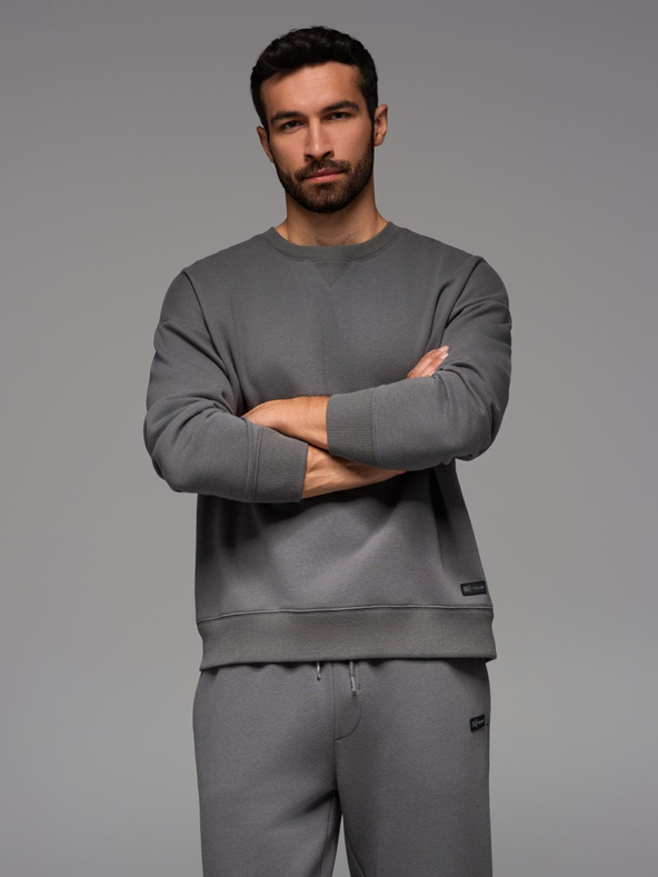 Ombre Clothing Unisex klasszikus kerek nyakú pulóver - szürke