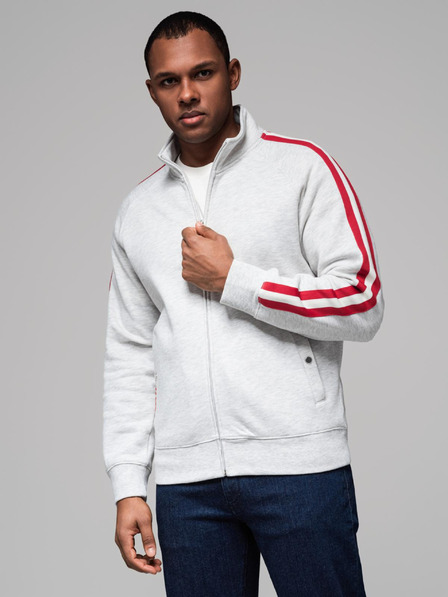 Ombre Clothing Férfi pulóver magas gallérral és csíkokkal - szürke melange