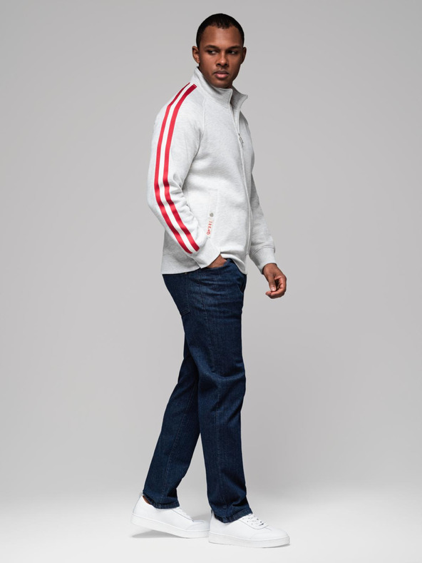 Ombre Clothing Férfi pulóver magas gallérral és csíkokkal - szürke melange