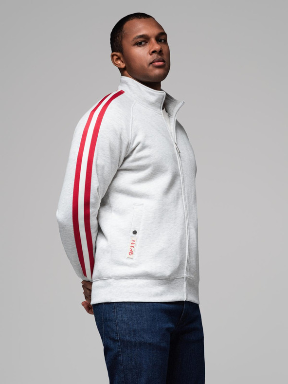 Ombre Clothing Férfi pulóver magas gallérral és csíkokkal - szürke melange