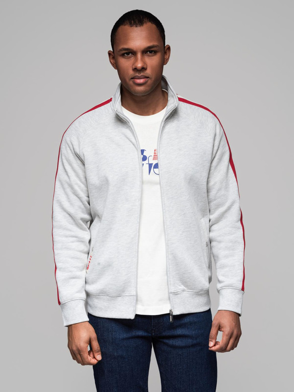 Ombre Clothing Férfi pulóver magas gallérral és csíkokkal - szürke melange