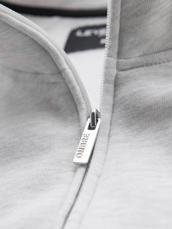 Ombre Clothing Férfi pulóver magas gallérral és csíkokkal - szürke melange