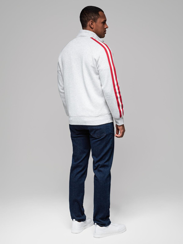 Ombre Clothing Férfi pulóver magas gallérral és csíkokkal - szürke melange