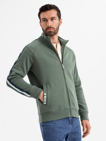 Ombre Clothing Férfi pulóver magas gallérral és csíkokkal - olíva