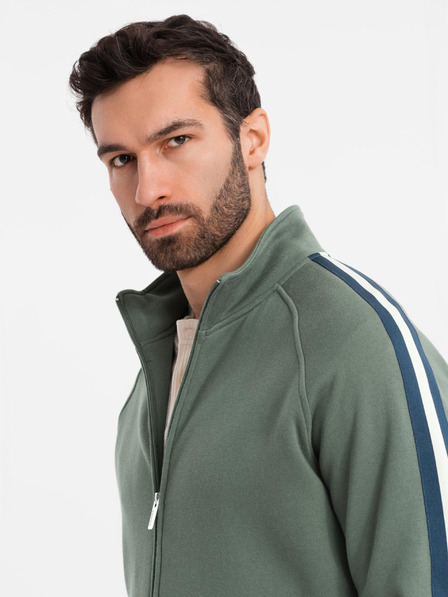 Ombre Clothing Férfi pulóver magas gallérral és csíkokkal - olíva