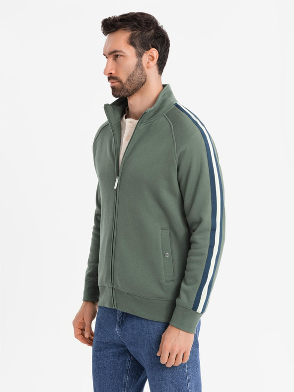 Ombre Clothing Férfi pulóver magas gallérral és csíkokkal - olíva