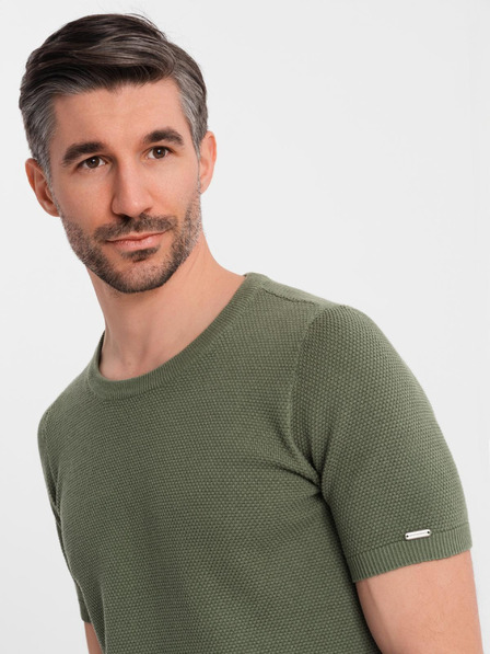 Ombre Clothing Khaki pamut póló finom textúrával