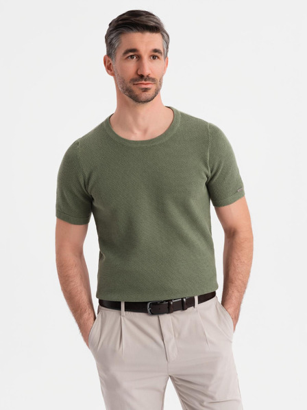 Ombre Clothing Khaki pamut póló finom textúrával