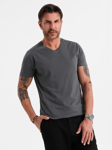 Ombre Clothing Férfi klasszikus pamut póló BASIC V-nyakkal - grafitszürke