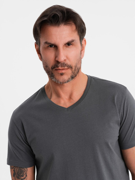 Ombre Clothing Férfi klasszikus pamut póló BASIC V-nyakkal - grafitszürke