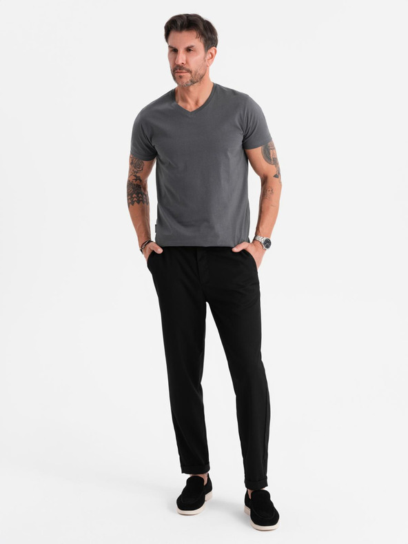 Ombre Clothing Férfi klasszikus pamut póló BASIC V-nyakkal - grafitszürke