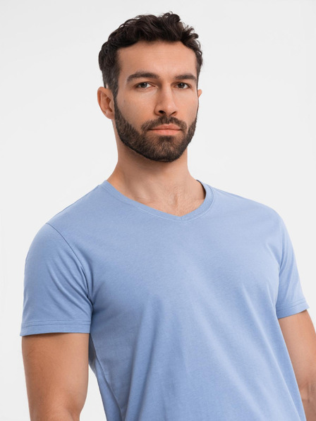 Ombre Clothing Férfi klasszikus pamut póló BASIC V-nyakkal - kék