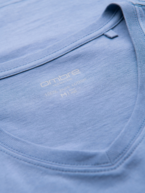 Ombre Clothing Férfi klasszikus pamut póló BASIC V-nyakkal - kék
