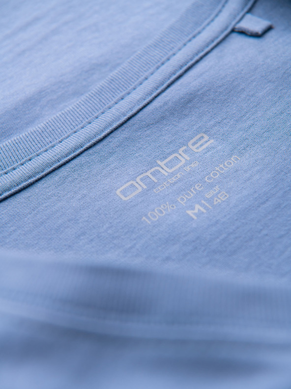 Ombre Clothing Férfi klasszikus pamut póló BASIC V-nyakkal - kék