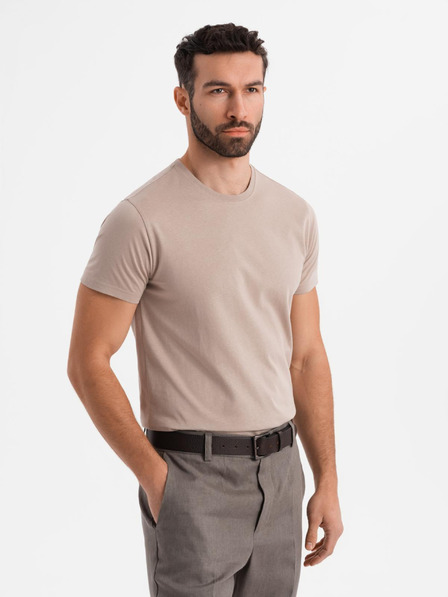 Ombre Clothing Férfi klasszikus pamut póló BASIC - homokszínű