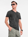 Ombre Clothing Férfi V-nyakú pamut póló mosott hatással - fekete