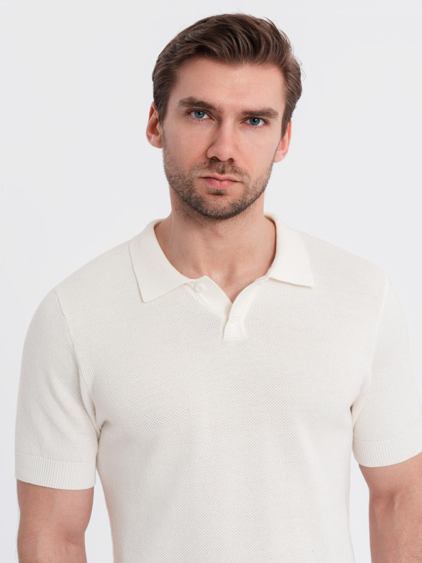 Ombre Clothing Férfi pamut polo póló strukturált kötésből - fehér