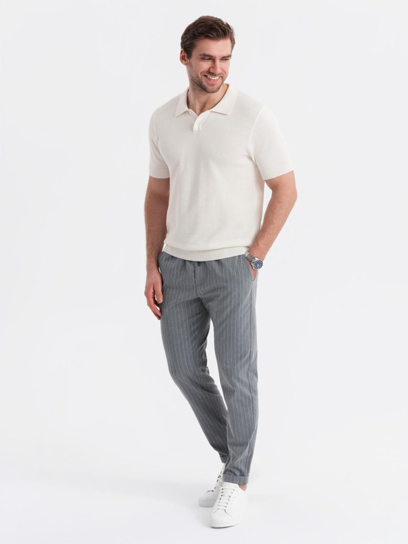 Ombre Clothing Férfi pamut polo póló strukturált kötésből - fehér