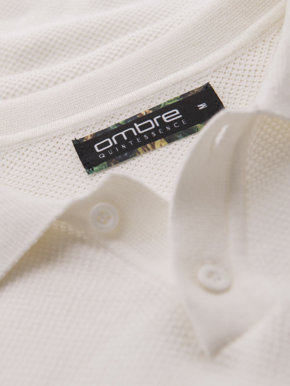 Ombre Clothing Férfi pamut polo póló strukturált kötésből - fehér